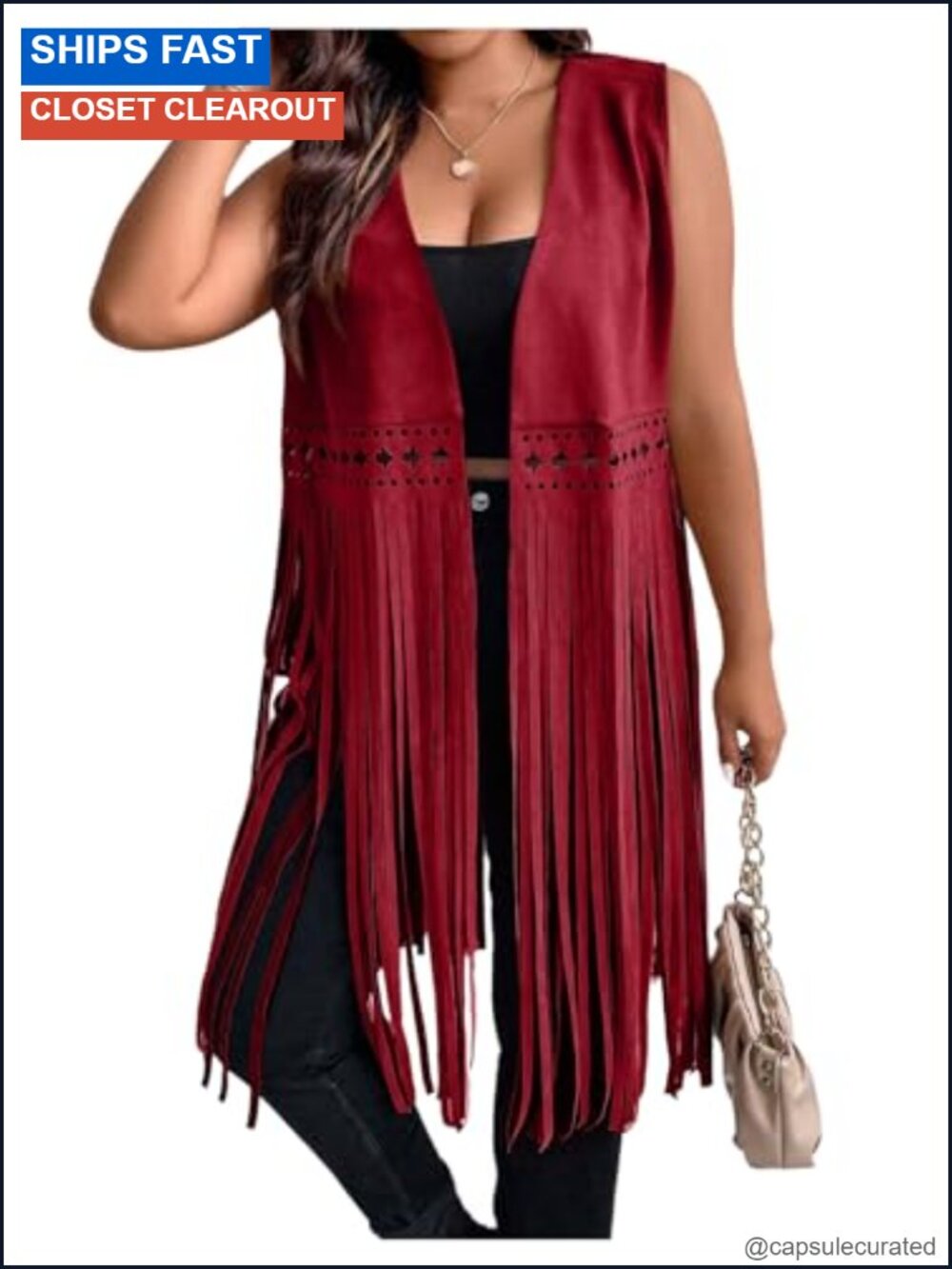 Plus Size Western Fringe Vest Sleeveless Tassel Cowgirl Hippie Outfit